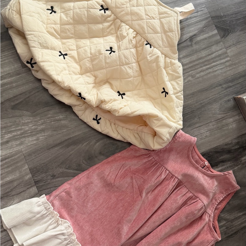 Pink and Cream Baby Dress with Quilted Blanket